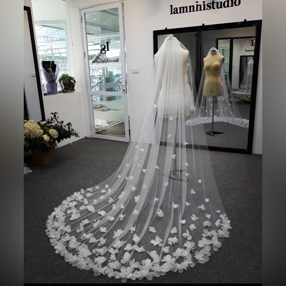 Selling my brand new white chapel veil never been used (just for this picture)
